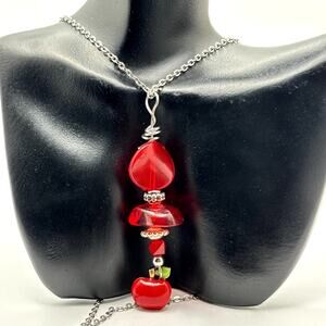 Silver & Red Apple Necklace